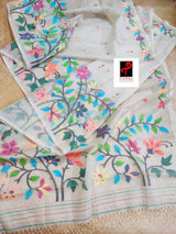 Offwhite with multi colour floral handwoven jamdani saree - Tamal Boutique