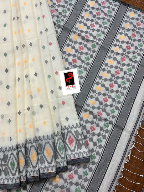 Offwhite with multicolour fulia cotton handloom jamdani saree - Tamal Boutique