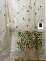 মসলিন সিল্কে বহু রঙের নয়াবতার ফুলের হাতে বোনা জামাদানি শাড়ির সঙ্গে অফহোয়াইট
