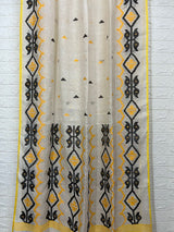 Offwhite with yellow & black traditional handwoven linen jamdani  saree