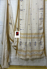 Offwhite with yellow & blue linen handwoven jamadani saree
