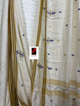 Offwhite with yellow & blue linen handwoven jamadani saree