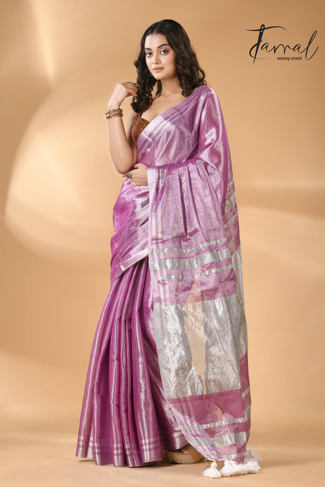 Onion silver tissue handloom saree