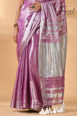 Onion silver tissue handloom saree bottom