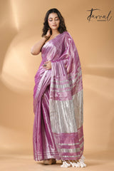 Onion silver tissue handloom saree full