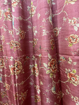 Onion pink with zari border cotton tussar painted handloom saree - Tamal Boutique