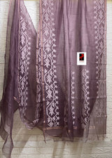 Onion pink with white dhakai muslin silk handwoven jamdani saree