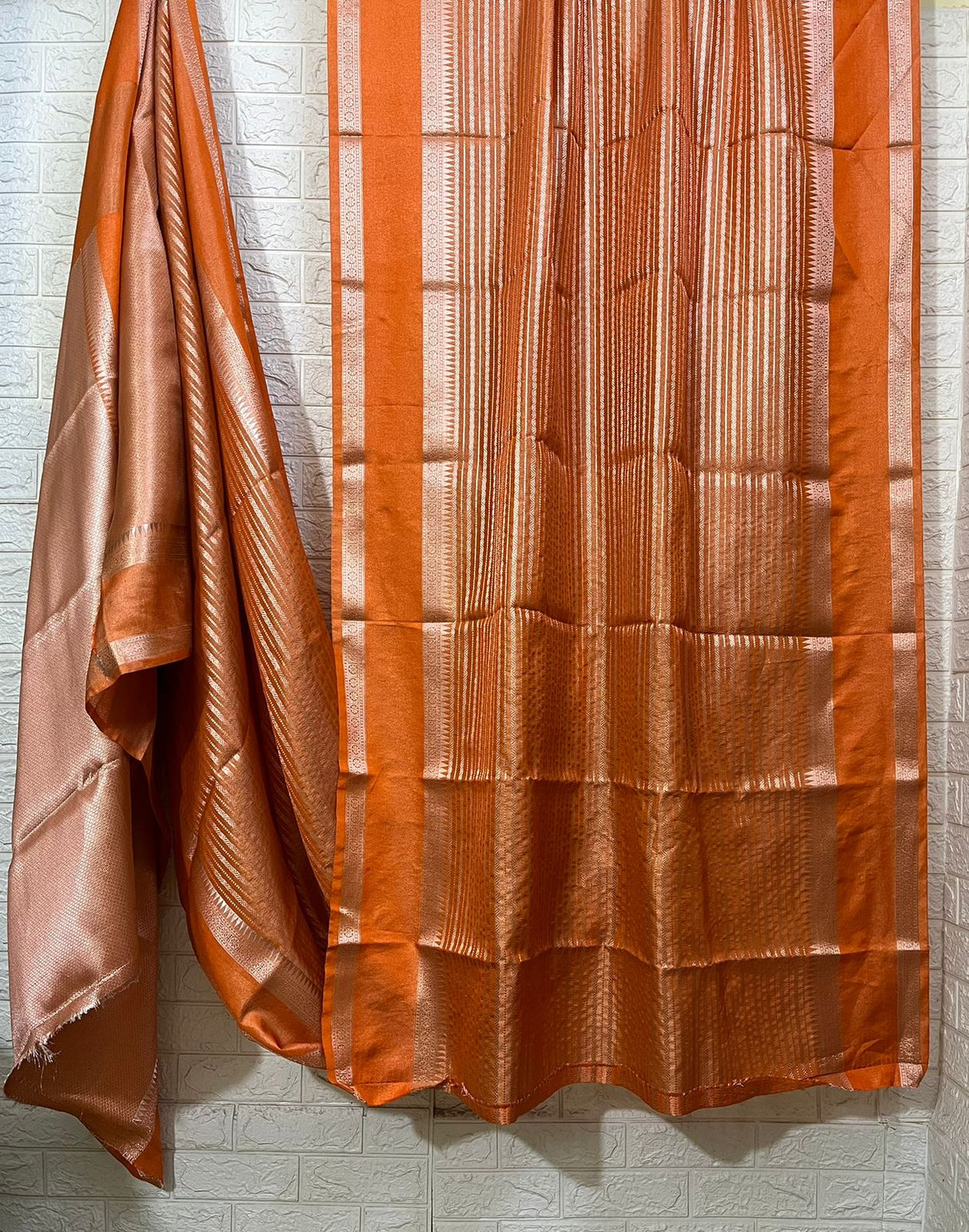 Orange with golden zari tissue handloom banarasi silk saree - Tamal Boutique