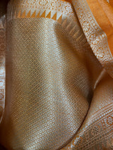 Orange with golden zari tissue handloom banarasi silk saree - Tamal Boutique