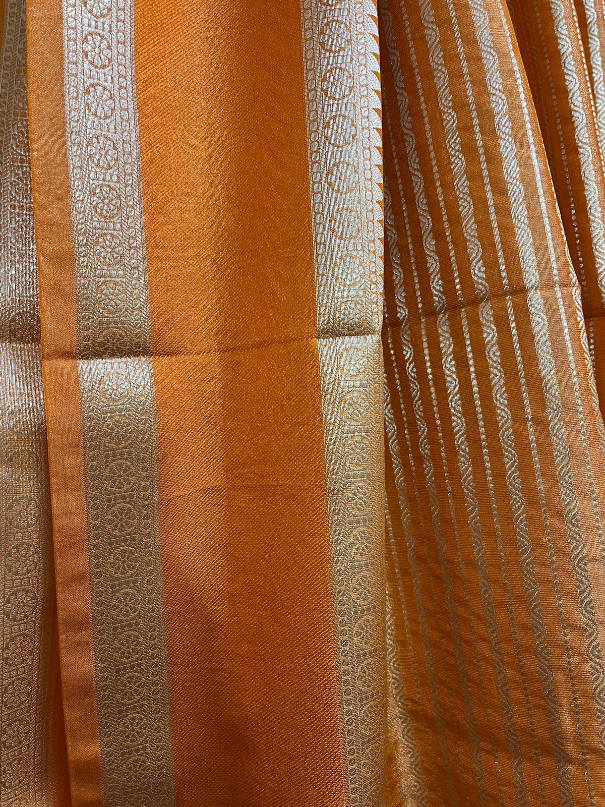 Orange with golden zari tissue handloom banarasi silk saree - Tamal Boutique