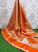 Orange with golden zari tissue handloom banarasi silk saree - Tamal Boutique