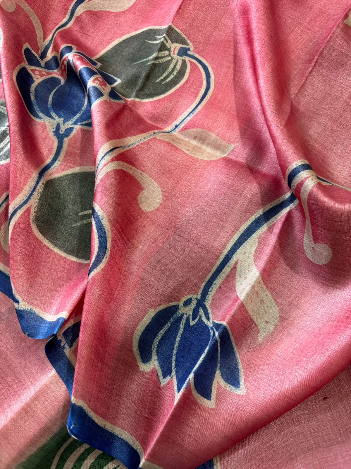 Peach with Green Tusser Batik Sik saree - Tamal Boutique