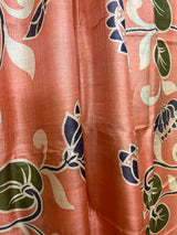 Peach with blue border lotus hand painted tussar silk saree - Tamal Boutique