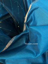 Peacock blue with zari border paithani sequins handwoven jamdani saree