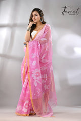 Pink Muslin Silk Handwoven Jamdani Saree Full3