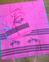 Pink with black bird pure cotton handwoven jamdani kurti & dupatta set