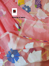 Pink with multi colour pallu floral with butas allover handwoven jamadani saree in muslin silk