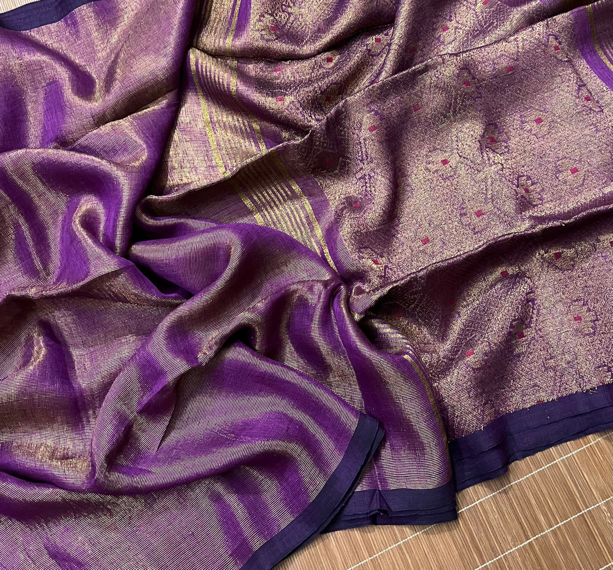 Purple colour tissue linen handloom saree