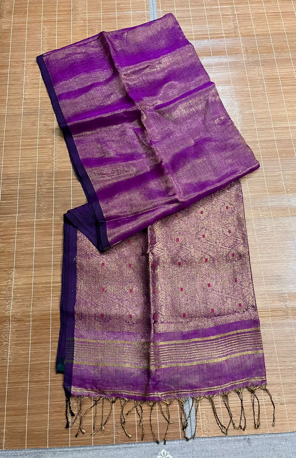 Purple colour tissue linen handloom saree