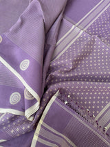 Purple with white border half & half stripe cotton handwoven jamdani