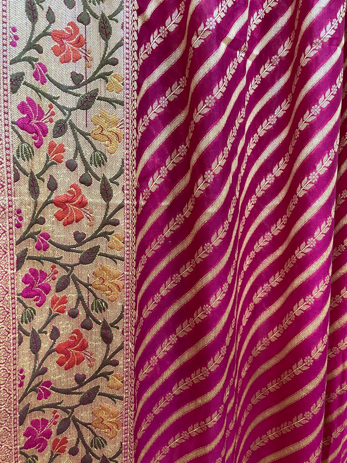 Rani colour with zari georgette Banarasi silk saree