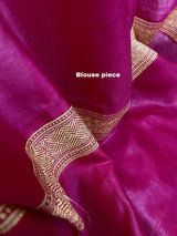 Rani colour with zari georgette Banarasi silk saree