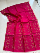 Rani with zari border handwoven jamdani saree