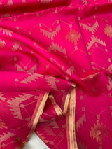 Rani with zari border handwoven jamdani saree