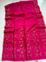 Rani with zari border handwoven jamdani saree