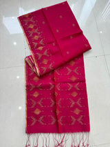 Rani with zari border handwoven jamdani saree