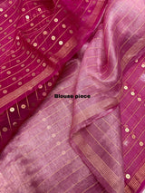 Rani with zari border sequins handwoven saree