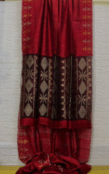 Red With Black Traditional Dhakai Handwoven Jamdani Saree In Matka Silk