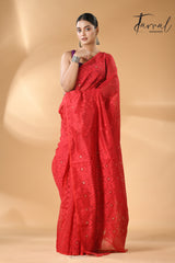 Red soft dhaki handloom jamdani saree_full2