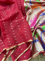 Red colour Organza silk paithani sequins saree - Tamal Boutique