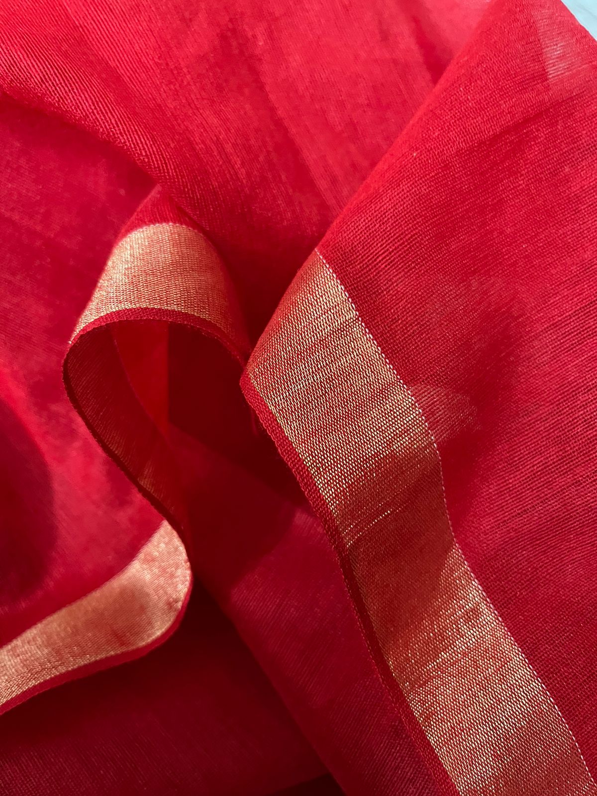 Red colour with zari border love bird pure organza silk paithani handwoven jamdani saree