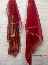 Red organza silk paithani dupatta with silk cotton Kutri set