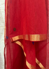 Red organza silk paithani dupatta with silk cotton Kutri set