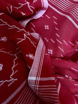 Red with white border net pallu handwoven jamdani saree