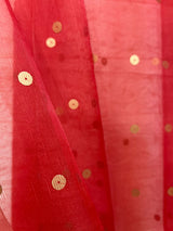 Mughal Red Peacock Motifs organza silk handwoven jamdani saree