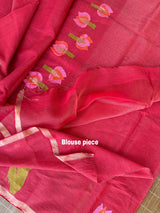 Red with zari border tissue silk linen lotus handwoven jamdani saree