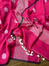 Rose pink with white colour palka dot cotton handwoven jamadani kurti & dupatta set