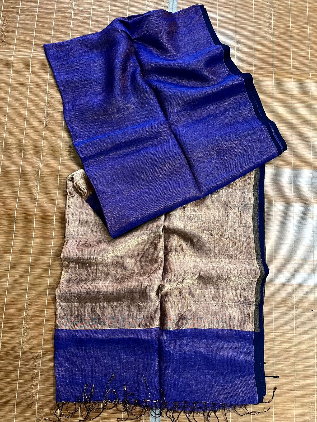 Royal blue zari linen handloom saree