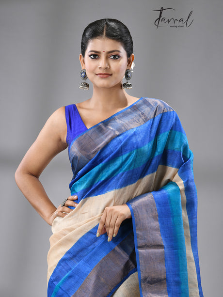 Zari Tussar Madhubala handloom silk saree - Tamal Boutique