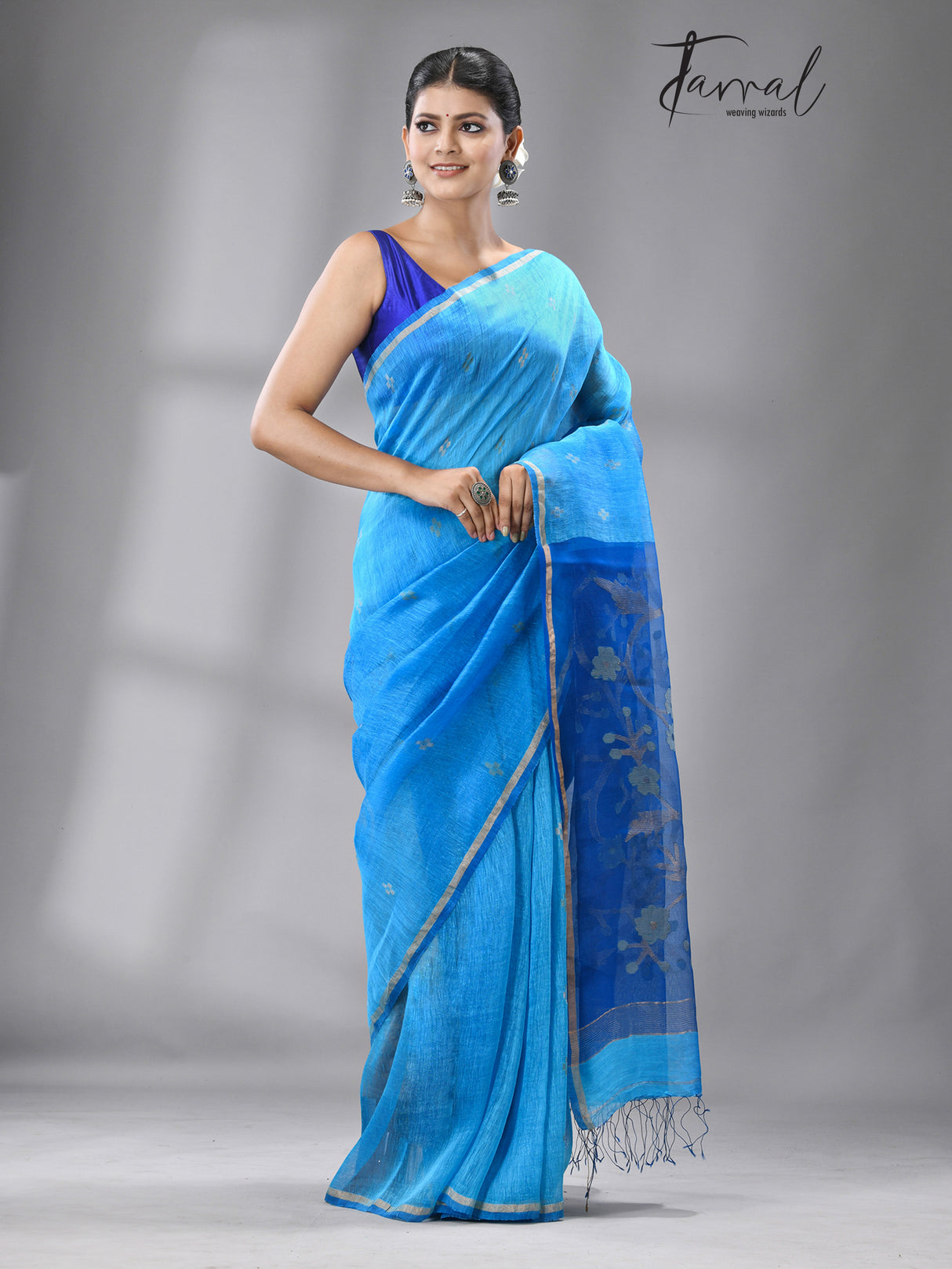 Blue silk Linen - Tamal Boutique