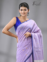 Light lavender With blue Border Pure Cotton Handwoven Jamdani Saree