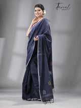 Dark grey with multi colour coin design cotton handwoven jamdani saree