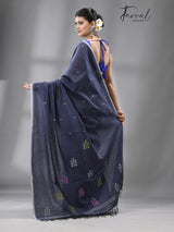 Dark grey with multi colour coin design cotton handwoven jamdani saree