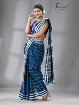 Firoza with white border check bhujoudi cotton handloom saree