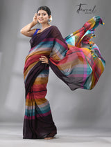 Brown with rainbow combination mul cotton handloom saree