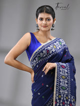 Indigo with multicolour fulia cotton handloom jamdani saree